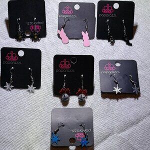Paparazzi/Holiday Earrings Lot 7/Women/Various Sizes/Red Green/Christmas/